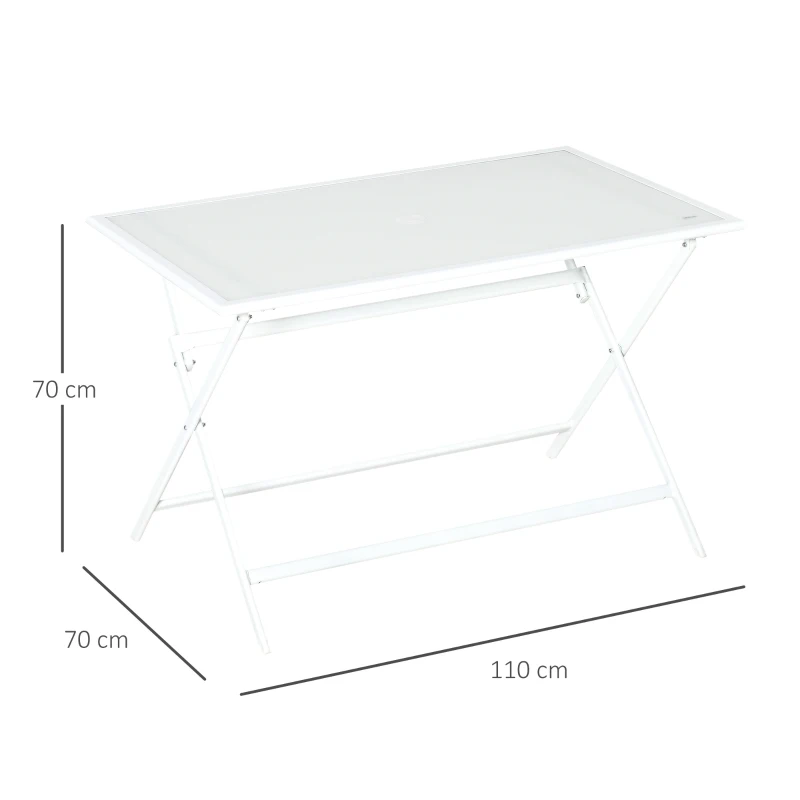 Fällbart Bord Trädgårdsbord Med 42mm 50mm Paraplyhål Hopfällbart Bord Hopfällbart Sidobord Balkongbord Picknickbord Matbord Metall Härdat Glas Vit 110 X 70 X 70 Cm 3