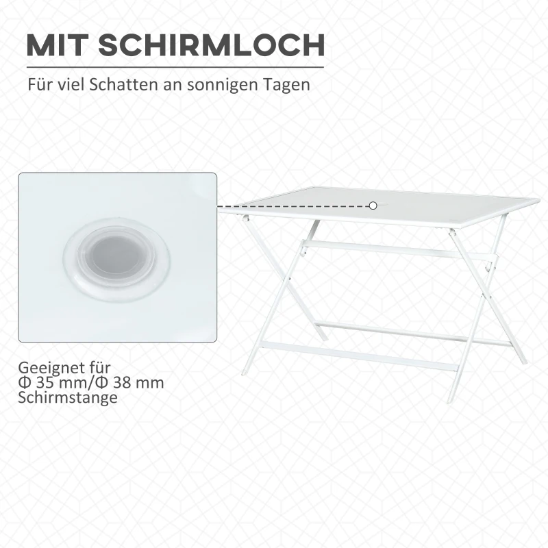 Fällbart Bord Trädgårdsbord Med 42mm 50mm Paraplyhål Hopfällbart Bord Hopfällbart Sidobord Balkongbord Picknickbord Matbord Metall Härdat Glas Vit 110 X 70 X 70 Cm 4