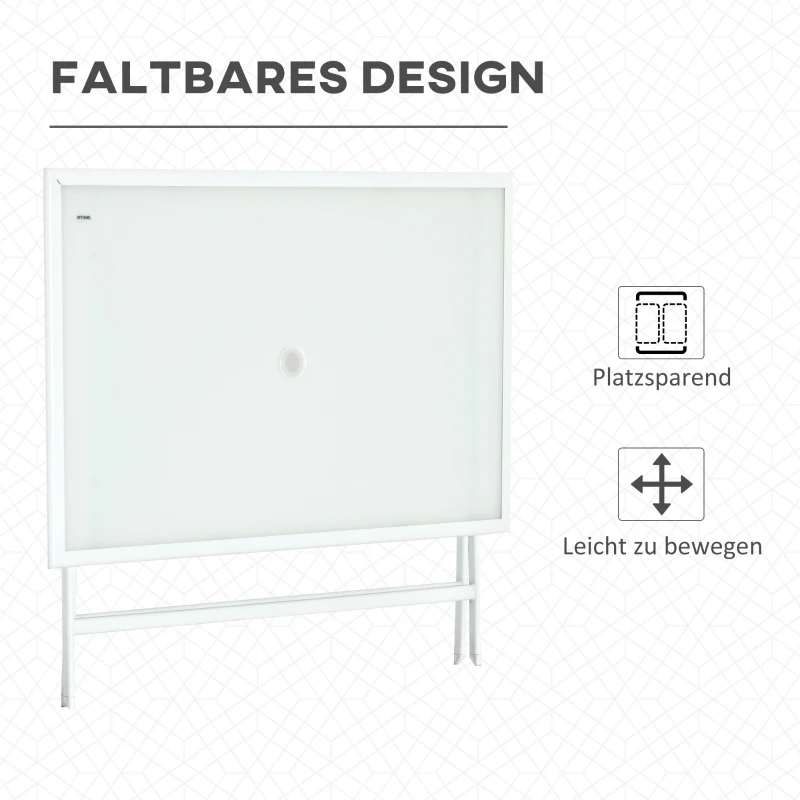 Fällbart Bord Trädgårdsbord Med 42mm 50mm Paraplyhål Hopfällbart Bord Hopfällbart Sidobord Balkongbord Picknickbord Matbord Metall Härdat Glas Vit 110 X 70 X 70 Cm 5