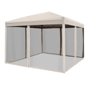 Fällbart Paviljong Lusthus Viktält Med Sidoväggar Inklusive Bärväska, Stål + Oxford, Beige, 3x3x2,55m 1