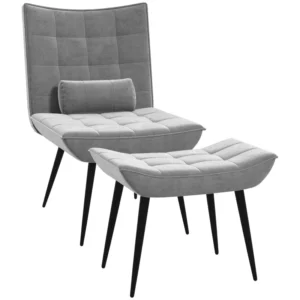 Fåtölj Med Ottoman, Accent Chair Set, Relax Chair Med Fotstöd, Grå + Svart 1