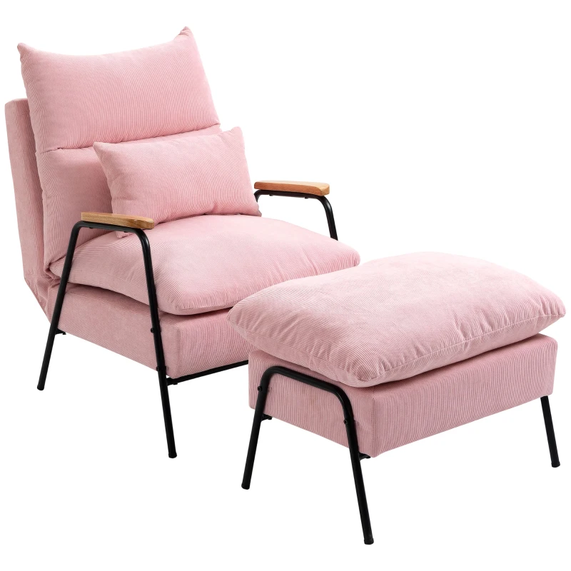 Fåtölj Med Ottoman, Inklusive Kuddar, 68 Cm X 91,5 Cm X 88 Cm, Rosa 1