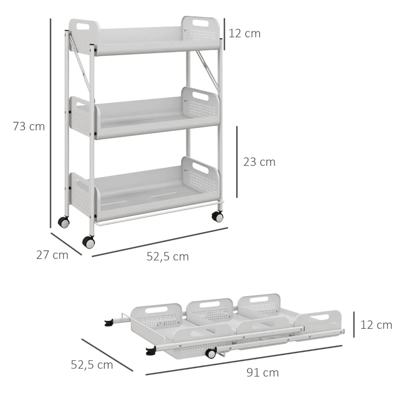 Flerfunktionsvagn, Universalvagn, 3 Hyllplan, 52,5 X 27 X 73,5 Cm, Vit 3