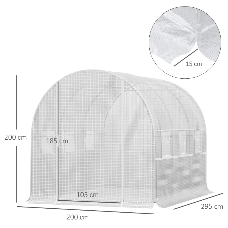 Folieväxthus, 6 Rullfönster, Dörr Med Dragkedja, Stomme I Rostfritt Stål, 2,95 X 2 X 2 M, Vit 3