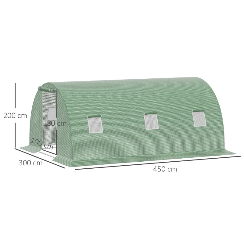 Folieväxthus Ingångspolytunnel 4,5 X 3 M Växthus Med 6 Fönster Växthus Frostskydd Stålrör Mörkgrönt 3