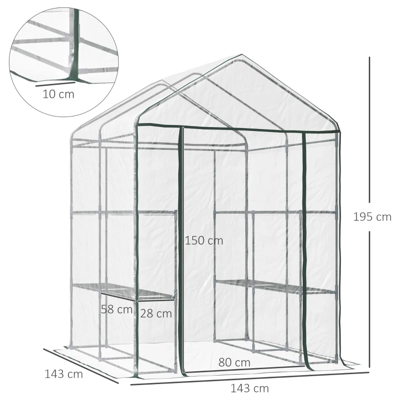 Folieväxthus, Ingångsskjul, Tomatväxthus, Grodd Med 6 Hyllor, Transparent Stål, PVC-plast, 143 X 143 X 195 Cm 3