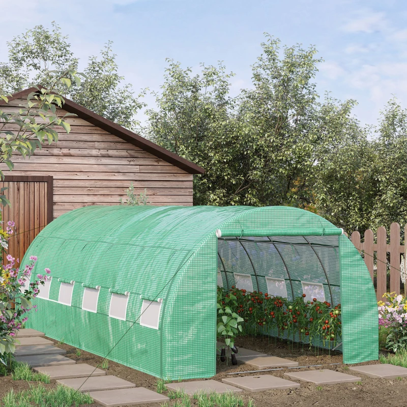 Folieväxthus Polytunnel 6 X 3 X 2 M Ingångsväxthus Med Upprullbara Lock Folietunnel Växthus UV-skydd Stålrör Grön 2