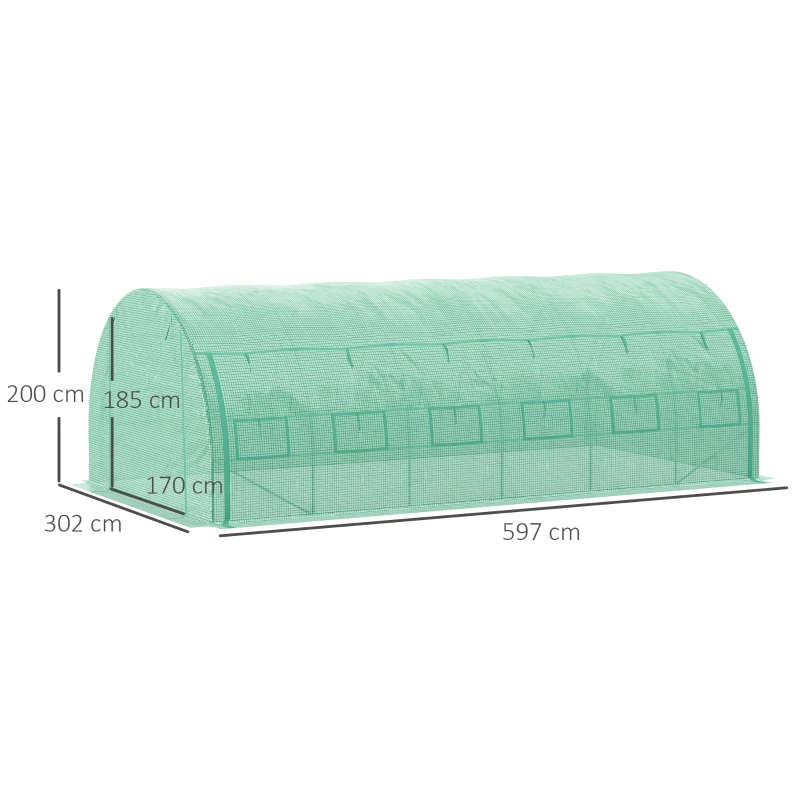 Folieväxthus Polytunnel 6 X 3 X 2 M Ingångsväxthus Med Upprullbara Lock Folietunnel Växthus UV-skydd Stålrör Grön 3