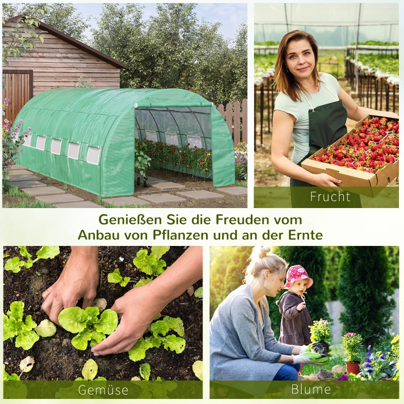 Folieväxthus Polytunnel 6 X 3 X 2 M Ingångsväxthus Med Upprullbara Lock Folietunnel Växthus UV-skydd Stålrör Grön 6