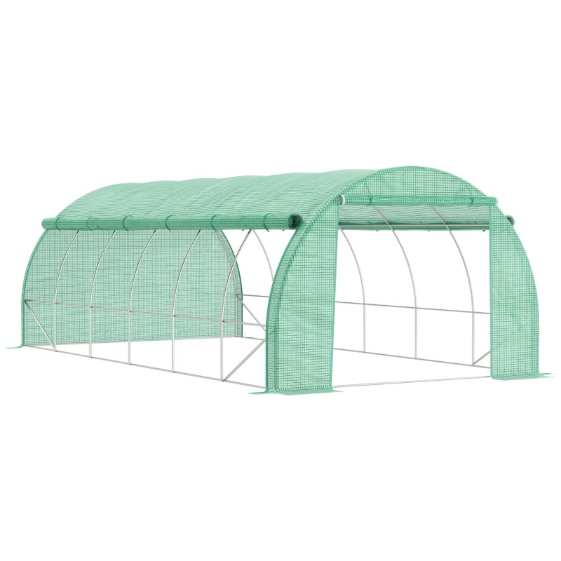 Folieväxthus Polytunnel 6 X 3 X 2 M Ingångsväxthus Med Upprullbara Lock Folietunnel Växthus UV-skydd Stålrör Grön 1