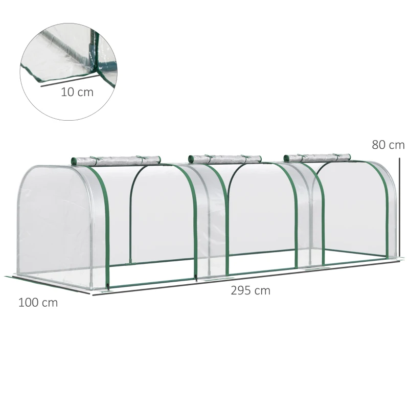 Folieväxthus, Tre Rulldörrar, Stålram, Transparent, 295 X 100 X 80 Cm 3