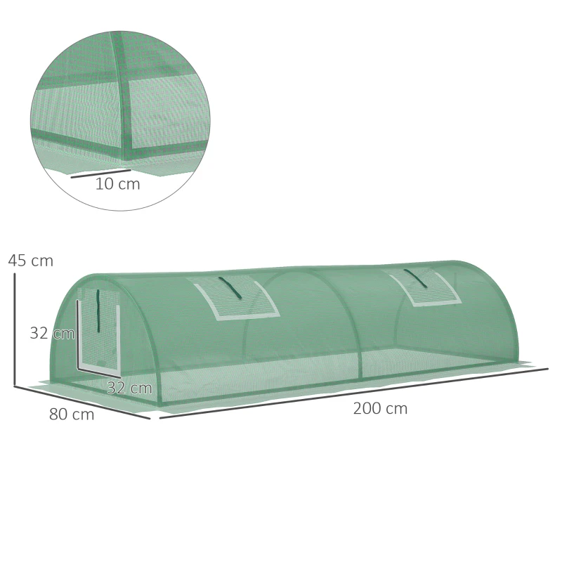 Folieväxthus, Väderbeständig, UV-beständig, Folietunnel, 200 Cm X 80 Cm X 45 Cm, Grön 3