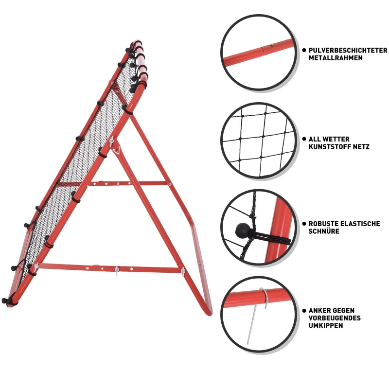 Football Rebounder Kickback Goal Rebound Wall Net For Baseball Fotbollsmål För Träning Justerbar Vinkel Metallrör PE Tyg 96 X 80 X 96 Cm Röd + Svart 6