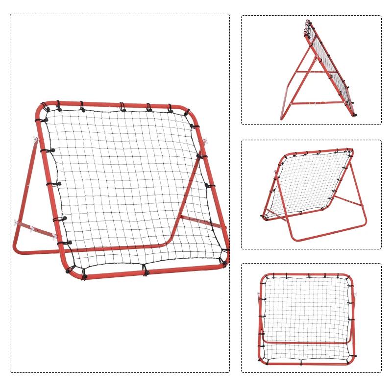 Football Rebounder Kickback Goal Rebound Wall Net For Baseball Fotbollsmål För Träning Justerbar Vinkel Metallrör PE Tyg 96 X 80 X 96 Cm Röd + Svart 7