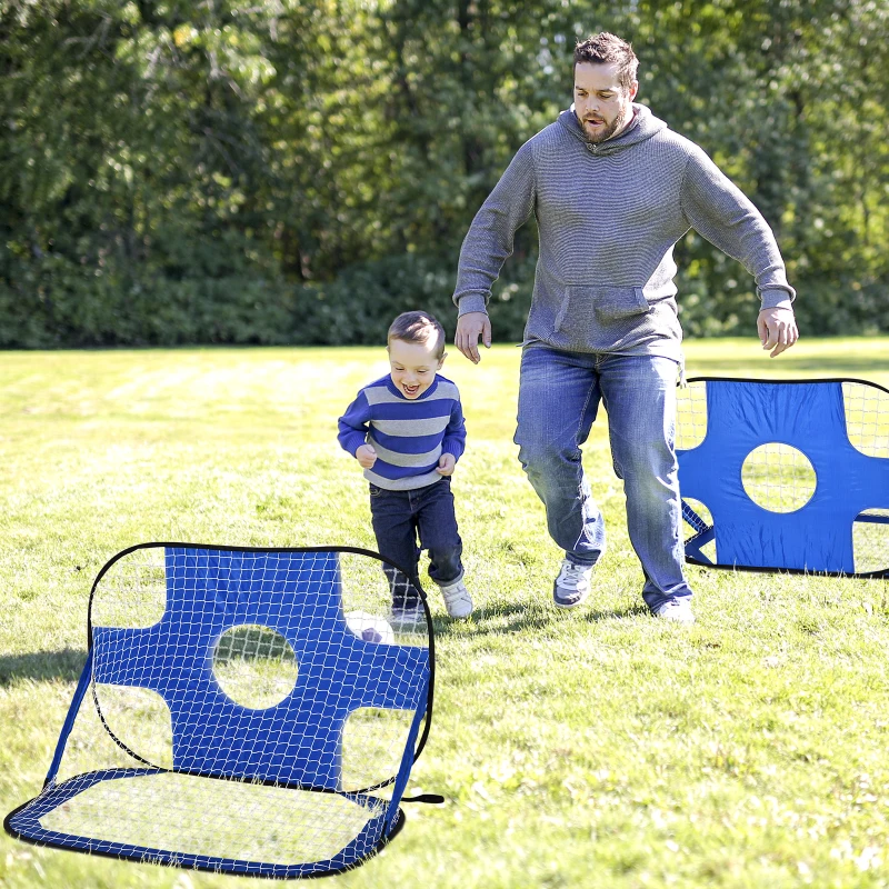 Fotbollsmål, Pop Up-mål, Bärbart Fotbollsnät, Set Med 2 Minimål, Mobil Med Bärväska, Hopfällbar, Blå, 123 X 80 X 80 Cm 2