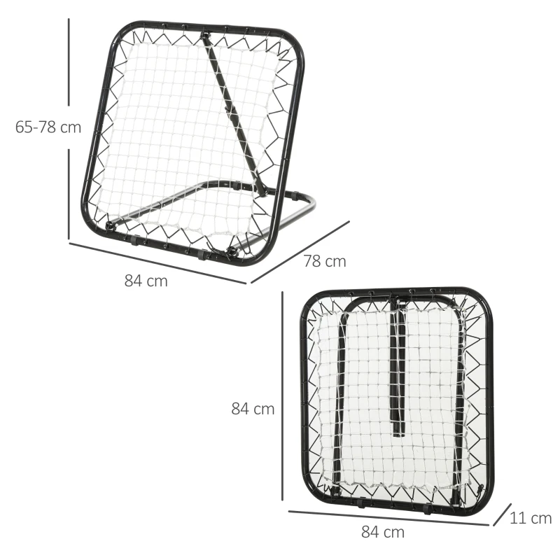 Fotbollsrebounder Vikbar Kickback Goal Bounce Väggnät För Baseball Basket Justerbar I 5 Nivåer Metall Svart 78 X 84 X 65-78 Cm 3