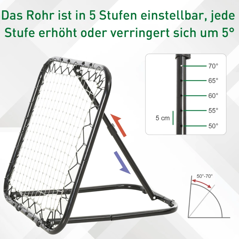 Fotbollsrebounder Vikbar Kickback Goal Bounce Väggnät För Baseball Basket Justerbar I 5 Nivåer Metall Svart 78 X 84 X 65-78 Cm 5