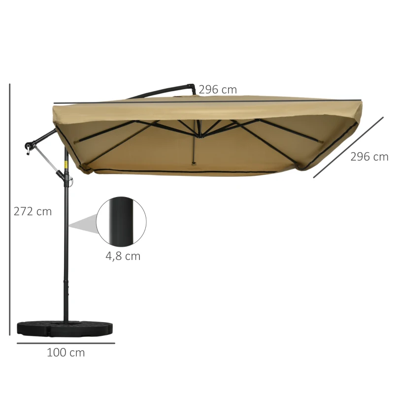 Fribärande Paraply Med Myggnät, Inklusive Handvev, Ventilationsöppning, 296 Cm X 296 Cm X 272 Cm, Vit + Svart 3