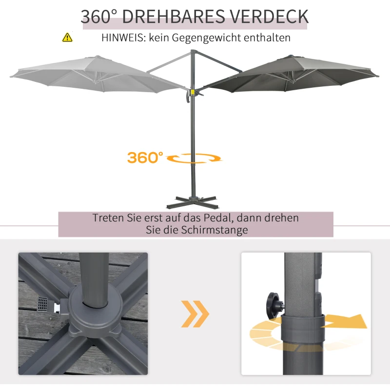 Fribärande Parasoll Trädgårdsparaply, Inklusive Korsfot, Väderbeständig, 294 Cm X 248 Cm, Grå 4