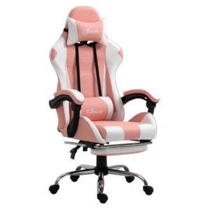 Gamingstol, Datorstol, Ergonomisk Kontorsstol, Gamerstol Med Nackstöd, Svankdyna, Kontorsstol, Höjdjusterbar, 360 Vridbar, Skum, Konstläder, PVC, Rosa + Vit, 64 X 67 X 119-127 Cm 1