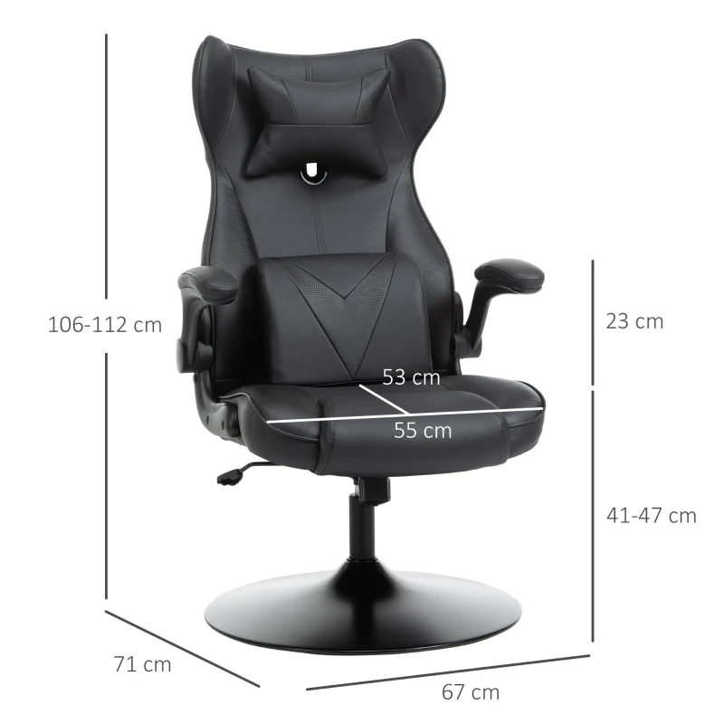 Gamingstol Ergonomisk Datorstol Kontorsstol Skrivbordsstol Med Vippfunktion Och Ländkudde Snurrstol Höjdjusterbar Vadderad Sits Metall Svart 67x71x112 Cm 3