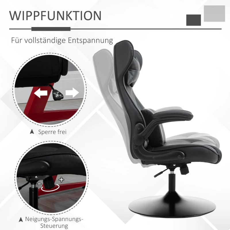 Gamingstol Ergonomisk Datorstol Kontorsstol Skrivbordsstol Med Vippfunktion Och Ländkudde Snurrstol Höjdjusterbar Vadderad Sits Metall Svart 67x71x112 Cm 6