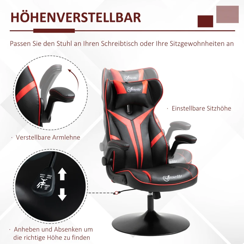 Gamingstol Ergonomisk Datorstol Med Gungfunktion Snurrstol Höjdjusterbar Stål Svart + Röd 67 X 75 X 106-112 Cm 4