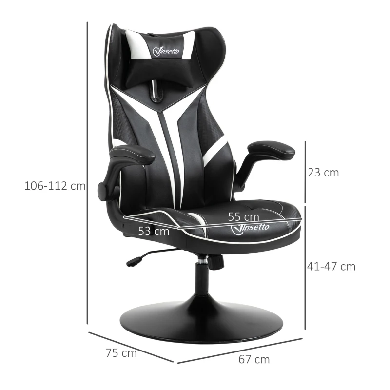 Gamingstol Ergonomisk Datorstol Med Gungfunktion Snurrstol Höjdjusterbar Stål Svart + Vit 67 X 75 X 106-112 Cm 3