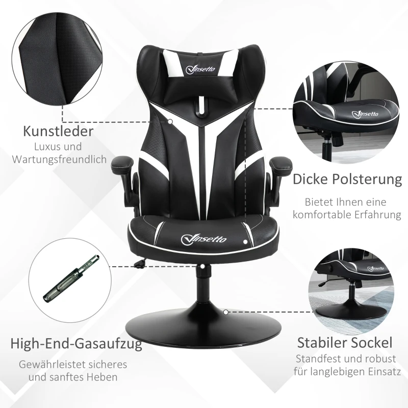 Gamingstol Ergonomisk Datorstol Med Gungfunktion Snurrstol Höjdjusterbar Stål Svart + Vit 67 X 75 X 106-112 Cm 6