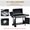 Gasgrill Med 7 Brännare, Inklusive Termometer, BBQ Grill, Mobil Grill, Svart 5