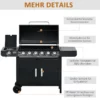 Gasgrill Med 7 Brännare, Inklusive Termometer, BBQ Grill, Mobil Grill, Svart 7