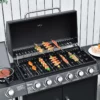 Gasgrill Med 7 Brännare, Inklusive Termometer, BBQ Grill, Mobil Grill, Svart 8