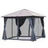 Gazebo Med Polykarbonattak, Gardiner Med Flugnät, Aluminiumram, Mörkgrå, 3 X 3 M 1