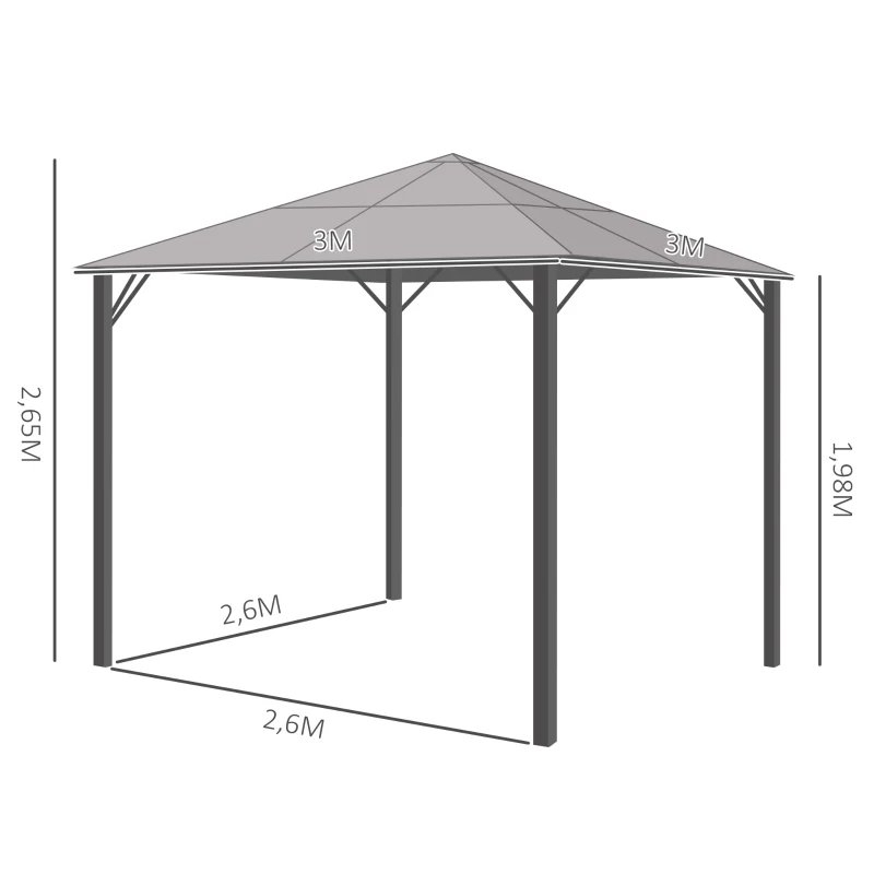 Gazebo Med Polykarbonattak, Gardiner Med Flugnät, Aluminiumram, Mörkgrå, 3 X 3 M 3