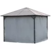 Gazebo Med Polykarbonattak, Gardiner Med Flugnät, Aluminiumram, Mörkgrå, 3 X 3 M 4