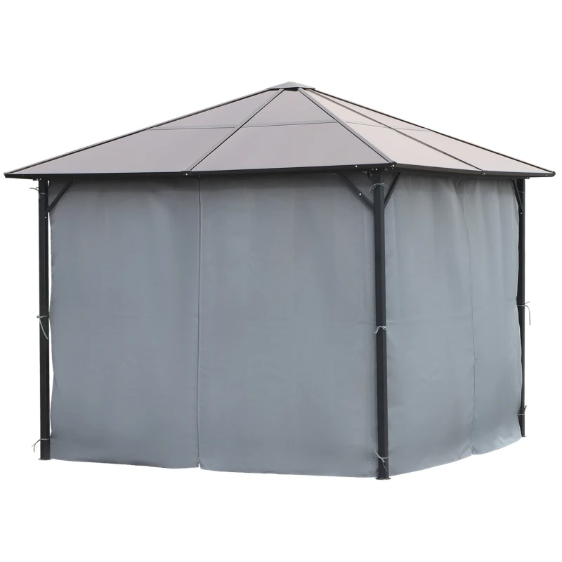 Gazebo Med Polykarbonattak, Gardiner Med Flugnät, Aluminiumram, Mörkgrå, 3 X 3 M 4