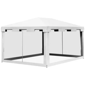 Gazebo Trädgårdstält 3 X 3 M Paviljong, Väderbeständig, Hopfällbar, 395cm X 295cm X 255 Cm, Vit 1