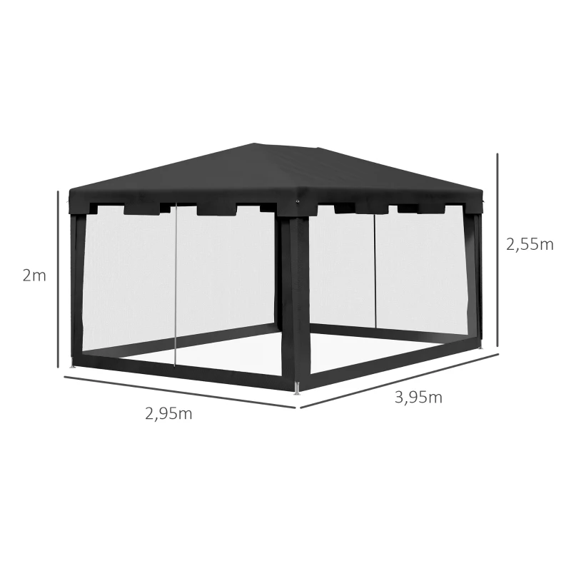 Gazebo Trädgårdstält 3 X 3 M Paviljong, Väderbeständig, Hopfällbar, 395cm X 295cm X 255cm, Svart 3