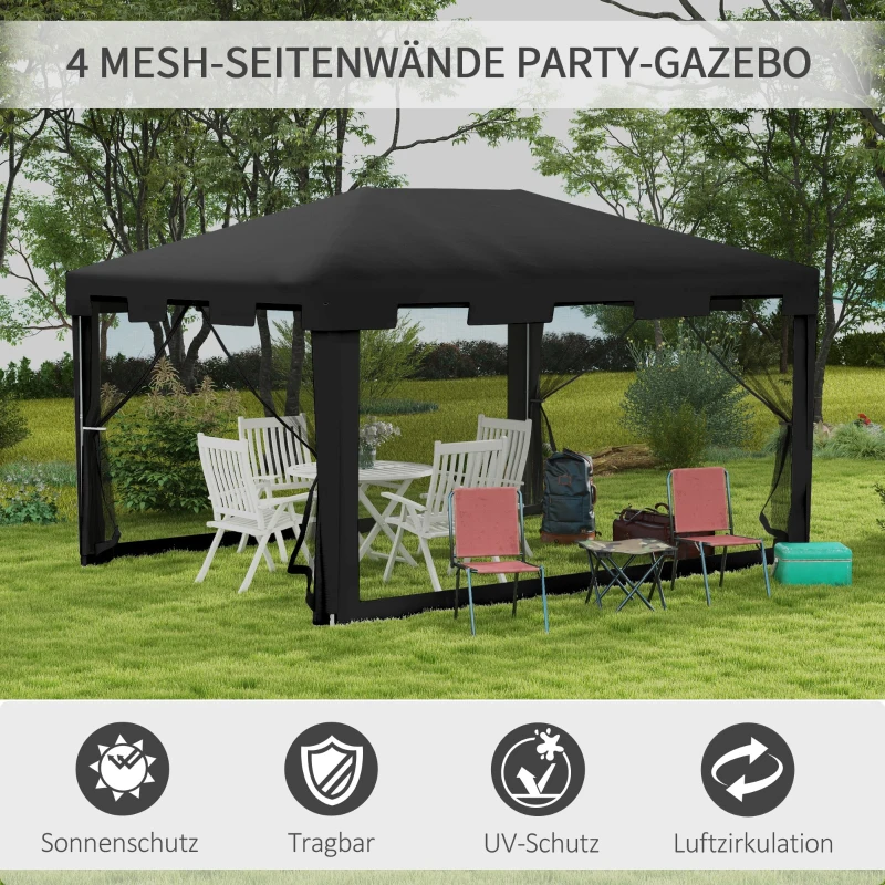 Gazebo Trädgårdstält 3 X 3 M Paviljong, Väderbeständig, Hopfällbar, 395cm X 295cm X 255cm, Svart 4