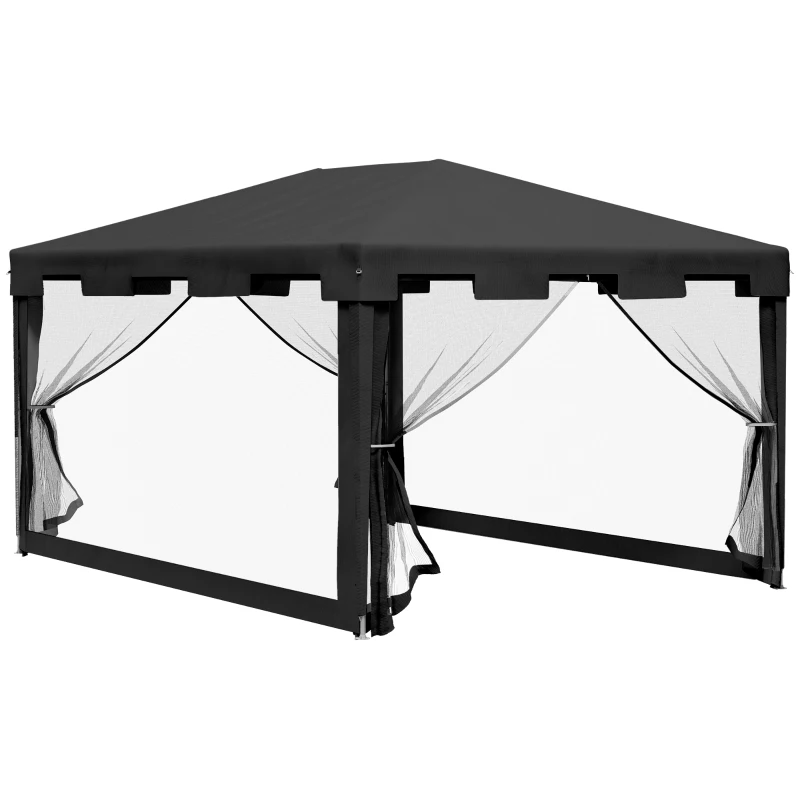 Gazebo Trädgårdstält 3 X 3 M Paviljong, Väderbeständig, Hopfällbar, 395cm X 295cm X 255cm, Svart 10