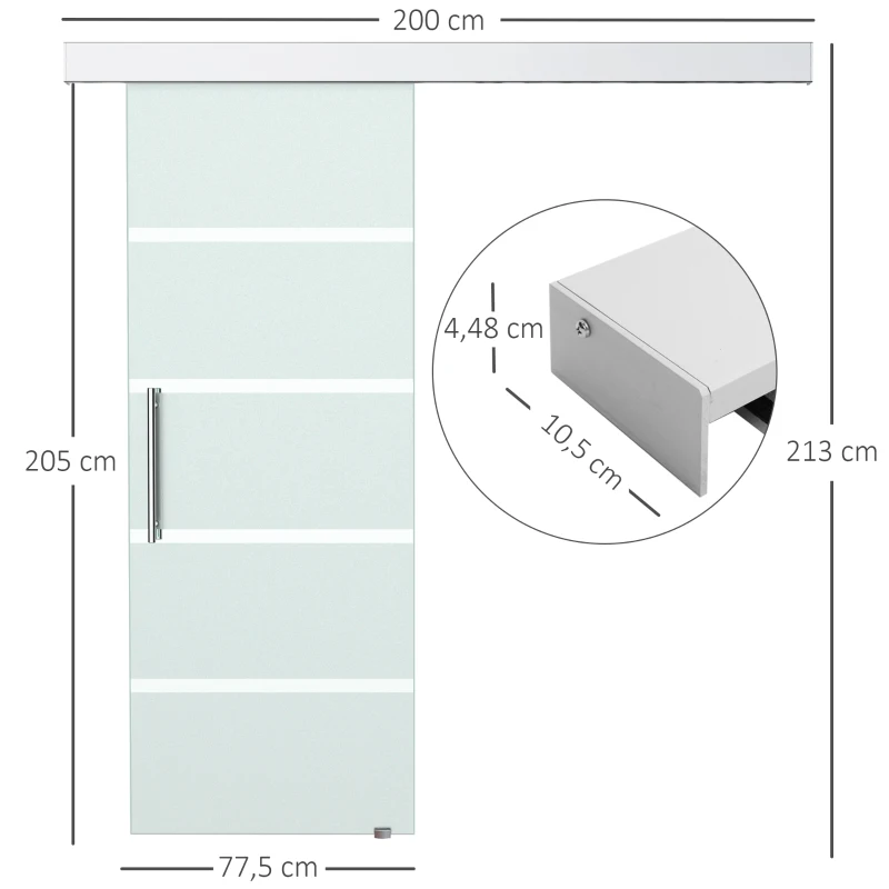 Glas Skjutdörr Rumsdörr Med Handtag Satin Finish På Ena Sidan Med Ränder 200cm X 213cm 3