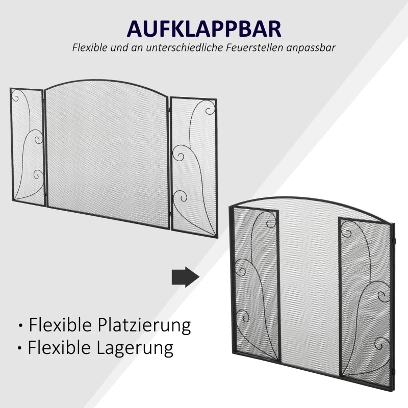 Gnistskydd För Eldstäder, 3 Paneler, Hopfällbar, Flexibel, Metall, Svart, 132,5 X 76,5 Cm 5
