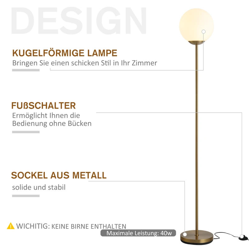 Golvlampa För Vardagsrum, Golvlampa, Golvlampa, Metall Med Glas, Gyllene, 25 X 25 X 171 Cm 4