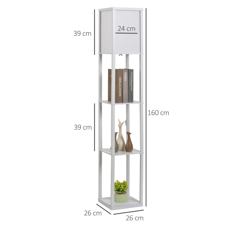 Golvlampa Golvlampa Med 3 Hyllplan Interiörbelysning E27 Upp Till 40W För Vardagsrum/sovrum E1-MDF, Akrylvit 26 X 26 X 160 Cm 3