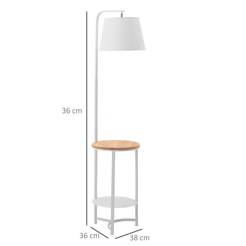 Golvlampa Golvlampa Sidobord Med 2 Hyllor Interiörbelysning E27 För Vardagsrum Sovrum Kontor Metall Trä Terylentyg Vit 38 X 36 X 162 Cm 3