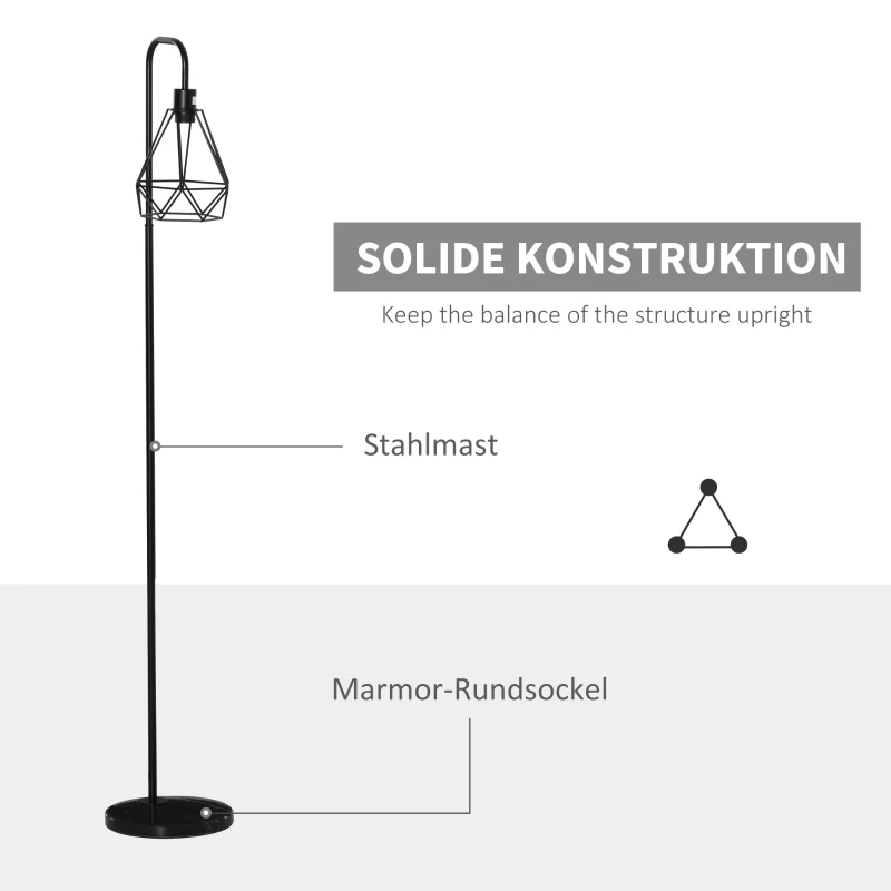 Golvlampa Industriell Stil Golvlampfot E27 För Sovrum Matsal Stål Marmor Svart 25 X 152H Cm 4