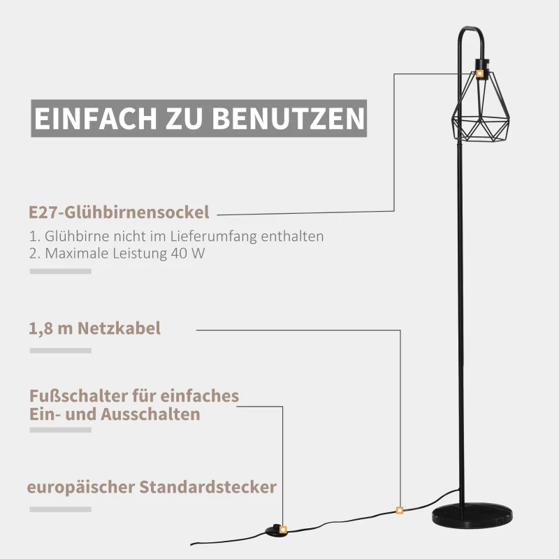 Golvlampa Industriell Stil Golvlampfot E27 För Sovrum Matsal Stål Marmor Svart 25 X 152H Cm 6