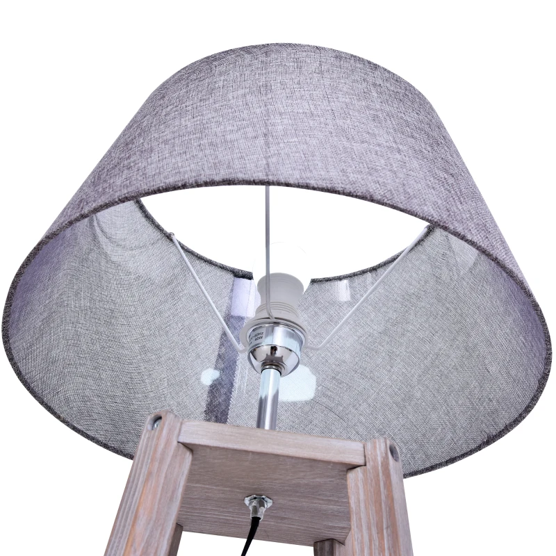 Golvlampa Med Hylla, Skandinavisk Golvlampa, Lampa, Linne, Furu, Natur, Grå, 45 X 45 X 148 Cm 8