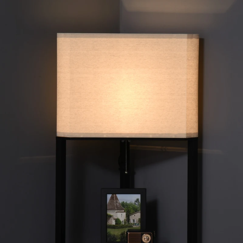 Golvlampa, Trekantig Design, 3 Hyllplan, Lampskärm I Tyg, 50x37x159 Cm, Svart+vit 4