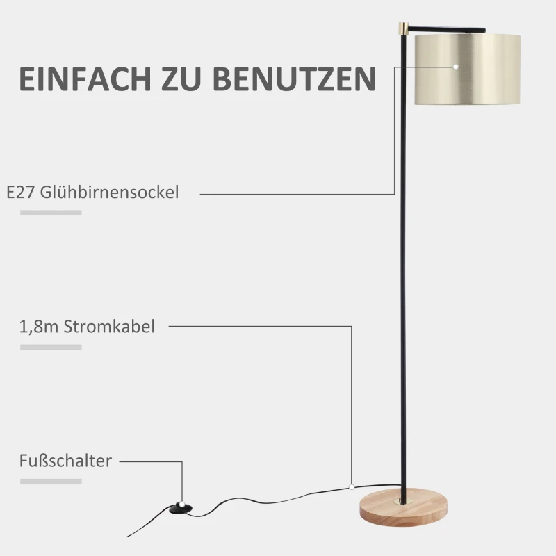 Golvlampa Vardagsrum Golvlampa 40W Modern Golvlampa Med E27 Sockel Tygskärm För Sovrum Kontor Elegant Guld + Svart 48 X 32 X 152 Cm 6